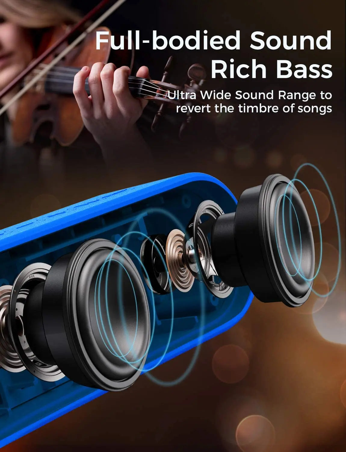 LENRUE A15 Portable Bluetooth Speaker IPX7 Waterproof 20W Stereo Sound 20H Playtime Built-in Mic Outdoor Bluetooth Speaker Blue