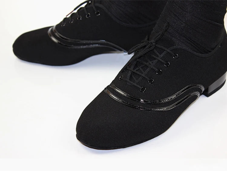 TOP Dance Shoes Latin Modern Men's Shoes Cowhide Two-point Sole Wear-resistant Oxford Cloth Upper Authentic Lace Up Ballroom