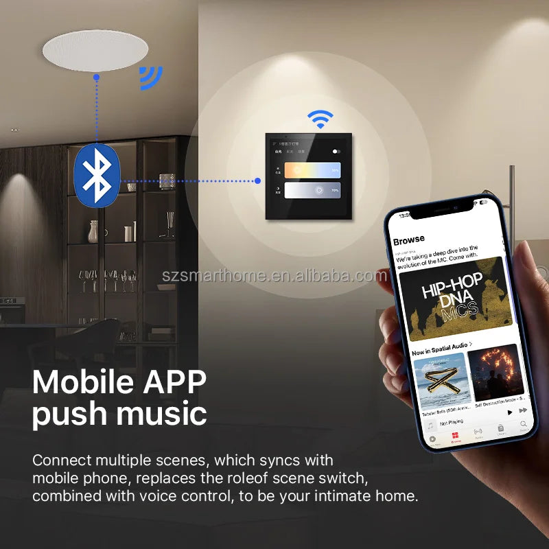4 Inch Tuya Control Panel Smart Home Audio Amplifiers Set Touch Screen Switch WiFi 2*25W for Bluetooth Wall Home Theater Systems
