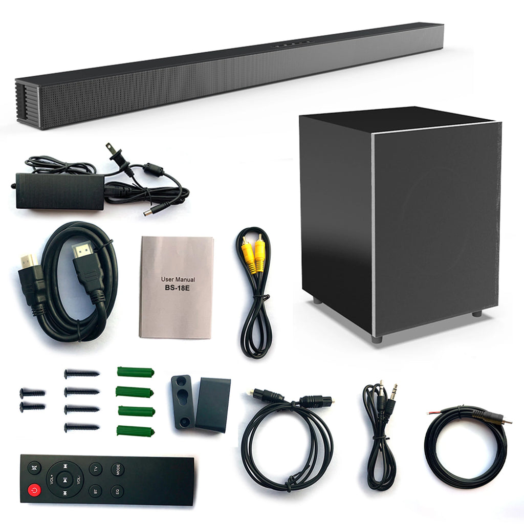 84W TV Sound Bar with Subwoofer Box Soundbar 2.1 Wireless Speaker Home Theater Surround Sound System Aux/USB/Optical/Coaxial/RCA