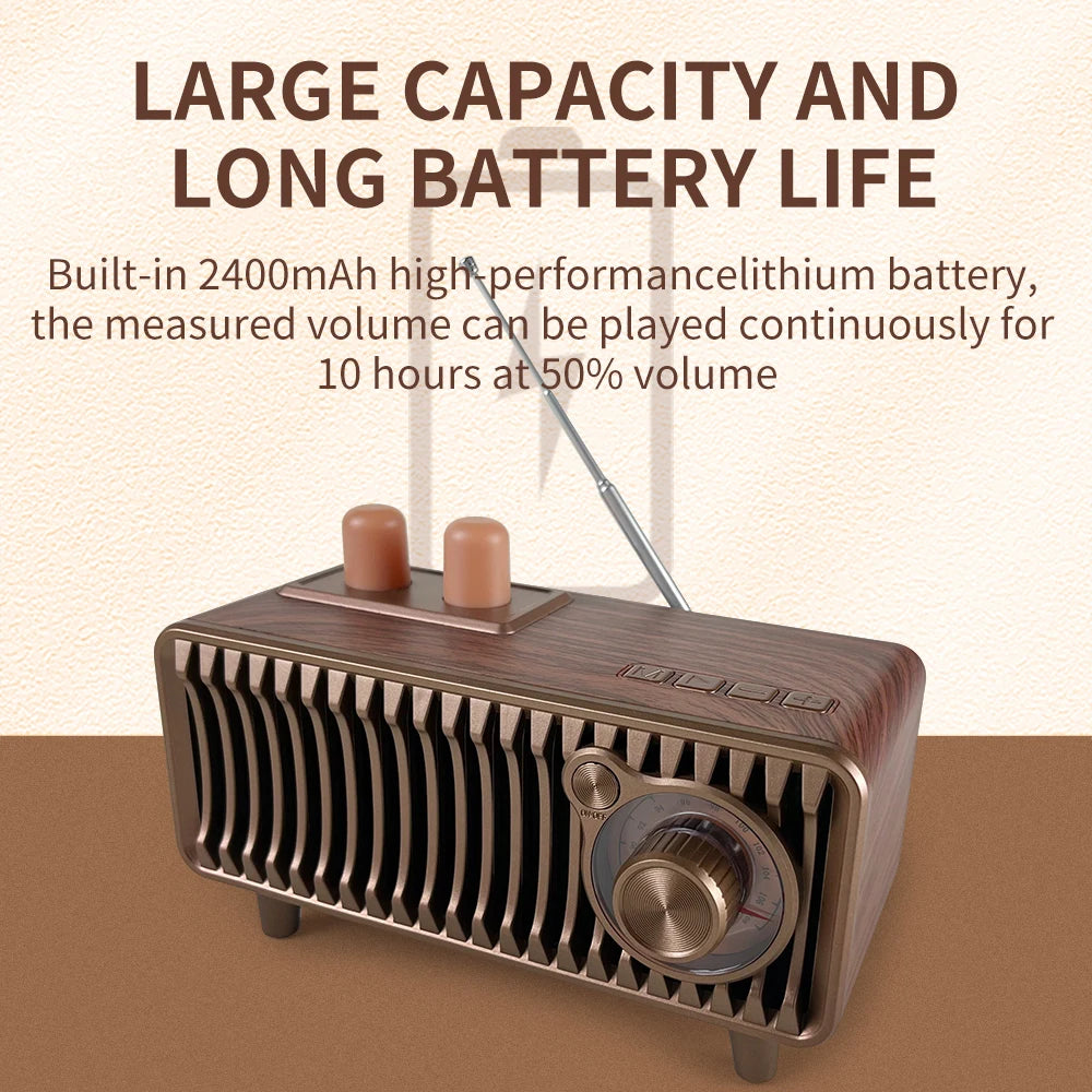 CYB-T7 20W Wooden Vintage Speaker - FM Radio, Wireless BT, TWS Pairing, AUX/TF/USB, Rotary Knob