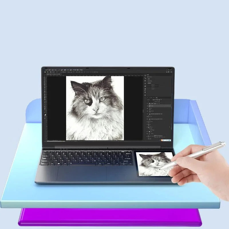 15.6"+7" Dual Screen Laptop Intel N100 16GB DDR4 RGB Backlit Keyboard Computer Notebook Laptops Gamers Touchscreen