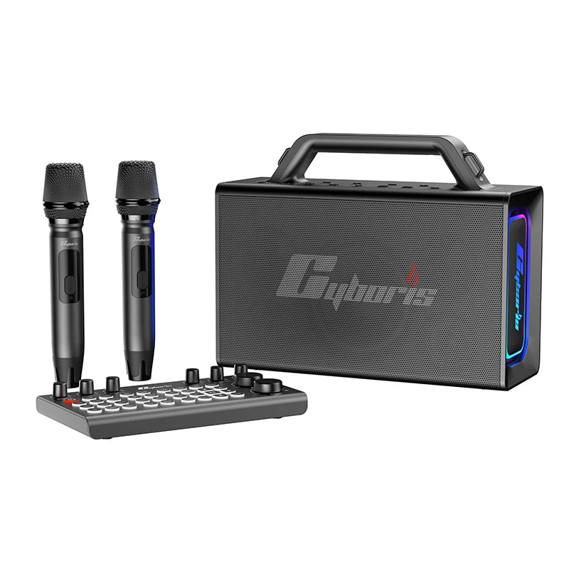 X21 200W Karaoke Speaker with Professional Mixing Controls with Dual Wireless Mics and Dynamic Stage Lighting TF Subwoofer