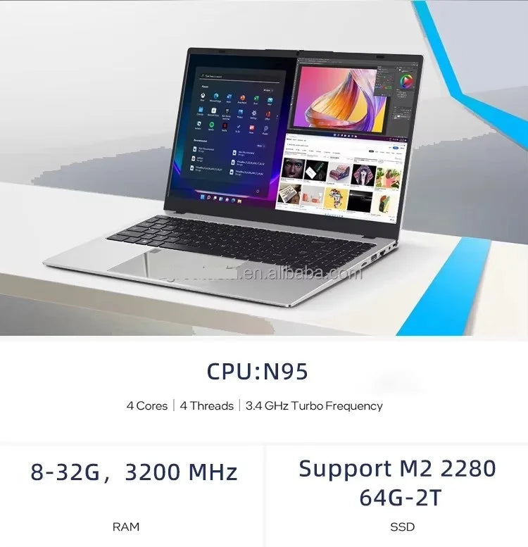 Yoga Laptop Intel 32GB+2TB Type-C Touch Panel N95 3.4GHz 15.6" Inch Business Laptop English New Win10/11 1-Year Warranty
