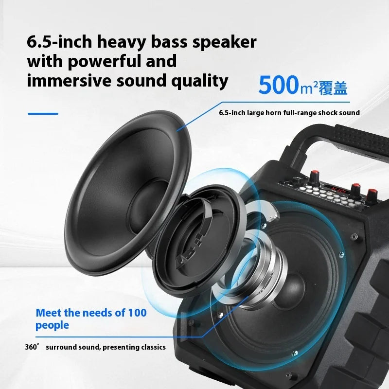 Portable 6.5 Inch Wireless for Bluetooth Speaker RGB LED Integrated Outdoor Karaoke Loudspeaker Dual Microphone Deep Bass