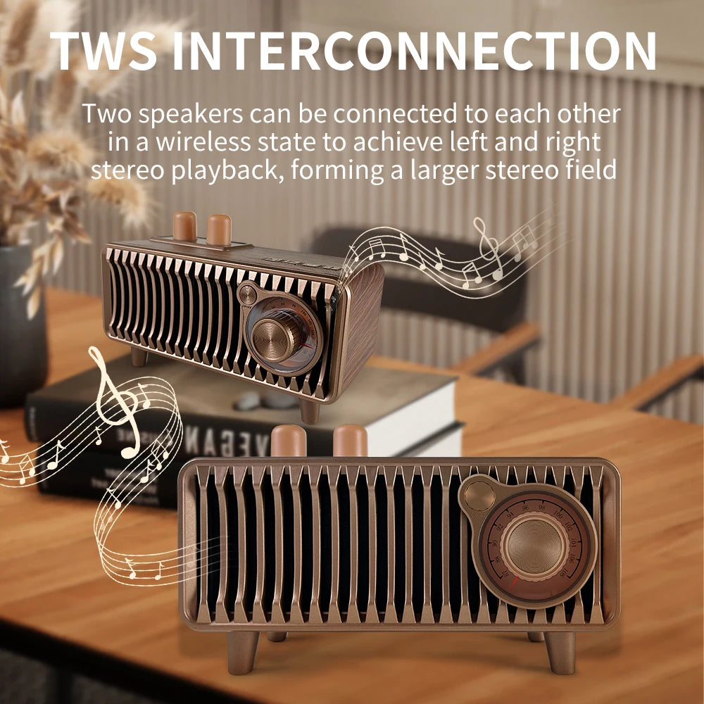 CYB-T7 20W Wooden Vintage Speaker - FM Radio, Wireless BT, TWS Pairing, AUX/TF/USB, Rotary Knob
