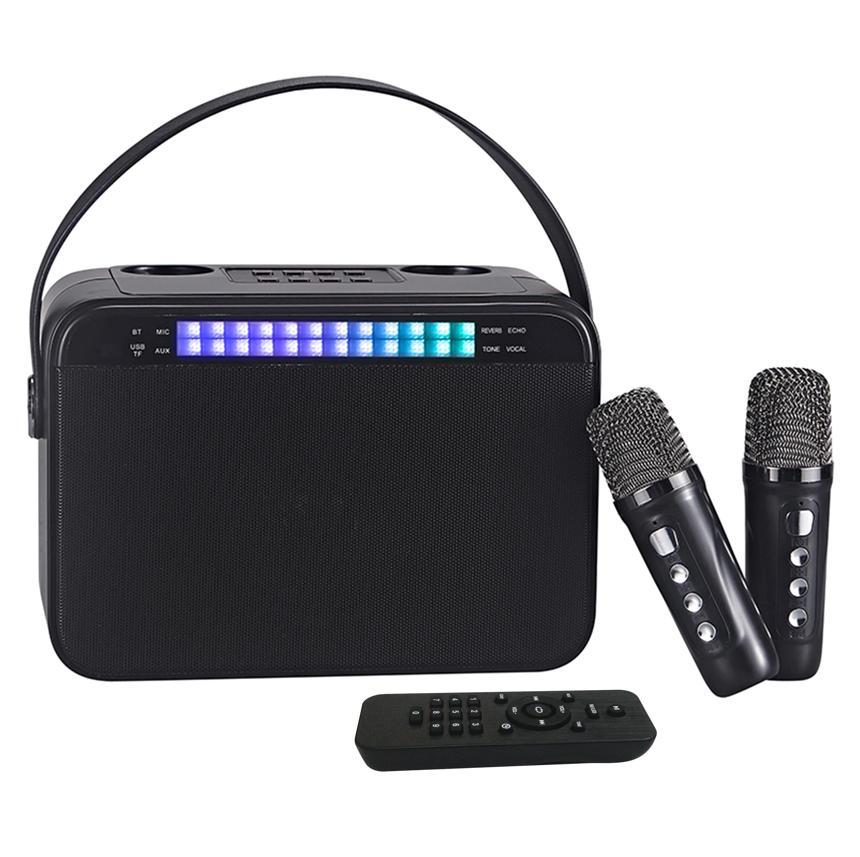 Wireless Bluetooth Microphone with Remote Control Portable Handheld Speaker Karaoke Machine Style for Kids Colorful LED Light