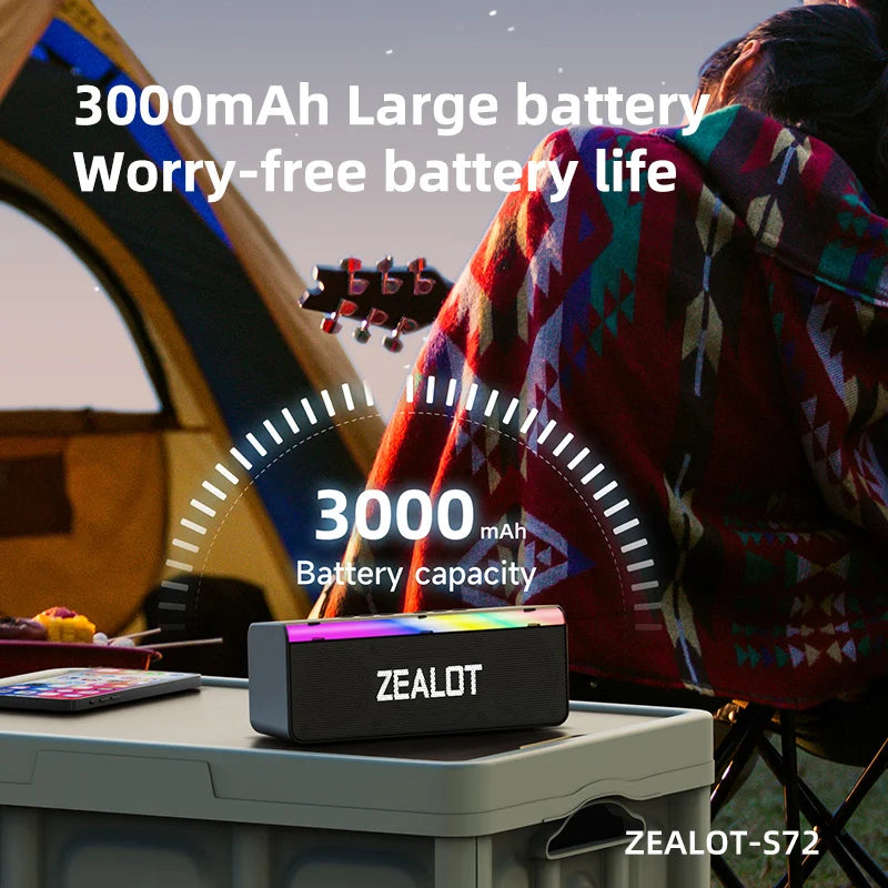 ZEALOT S72 20W Powerful Sound Portable Wireless Speakers with Extra Bass, Dynamic Lights for Beach Pool Camping Outdoor