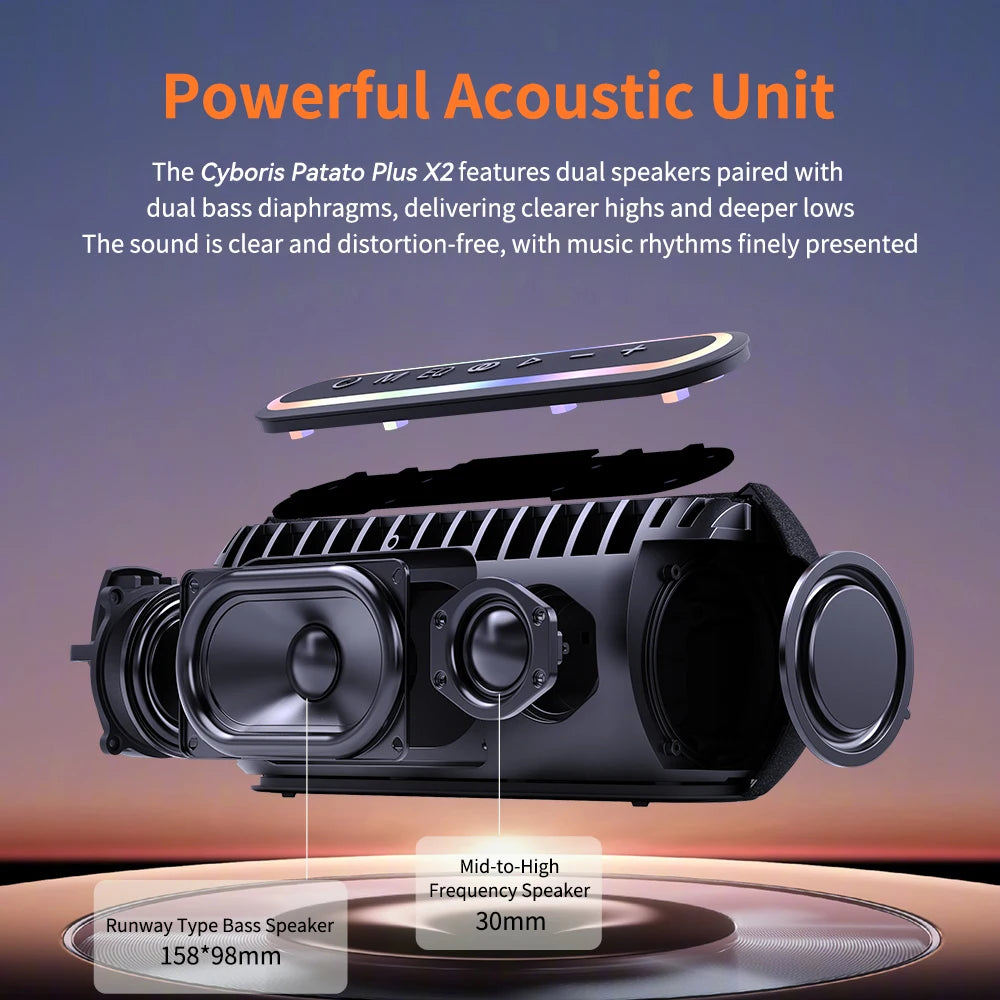 X2 60W Bluetooth 5.3 Speaker Wireless Portable Subwoofer Outdoor Waterproof Loudspeakers 3D Stereo Surround Support AUX/ TF