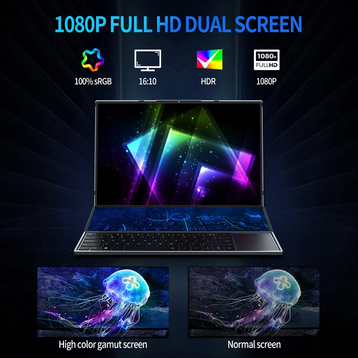 Topton 16 Inch IPS + 14'' Touch Dual Screen Gaming Laptop I7 9750H Max 64GB 4TB Slim Gamer Notebook Office Design Computer PC