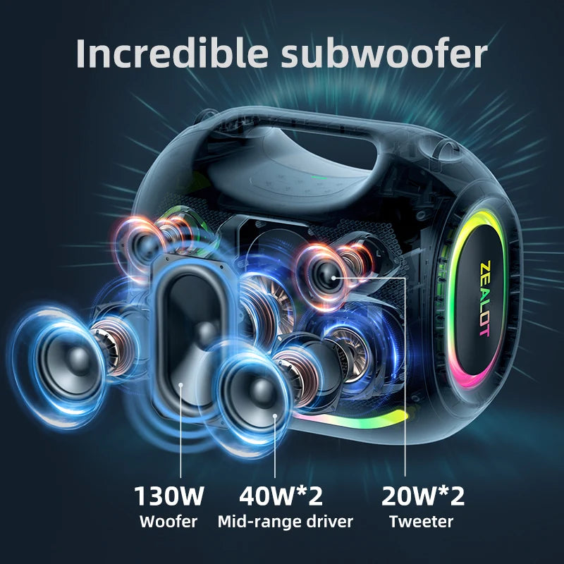 ZE21 RGB LED Plastic Three-Way Audio Crossover for Bt5.3 250W Output Power with 48000mAh Rechargeable Battery