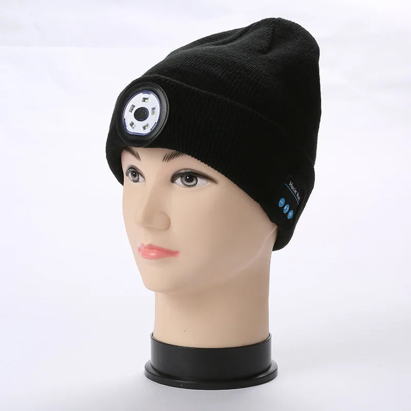 Warm Beanie Bluetooth 5.0 LED Hat Wireless Stereo Headset Music Player with MIC for Handsfree Support Dimming Rechargeable