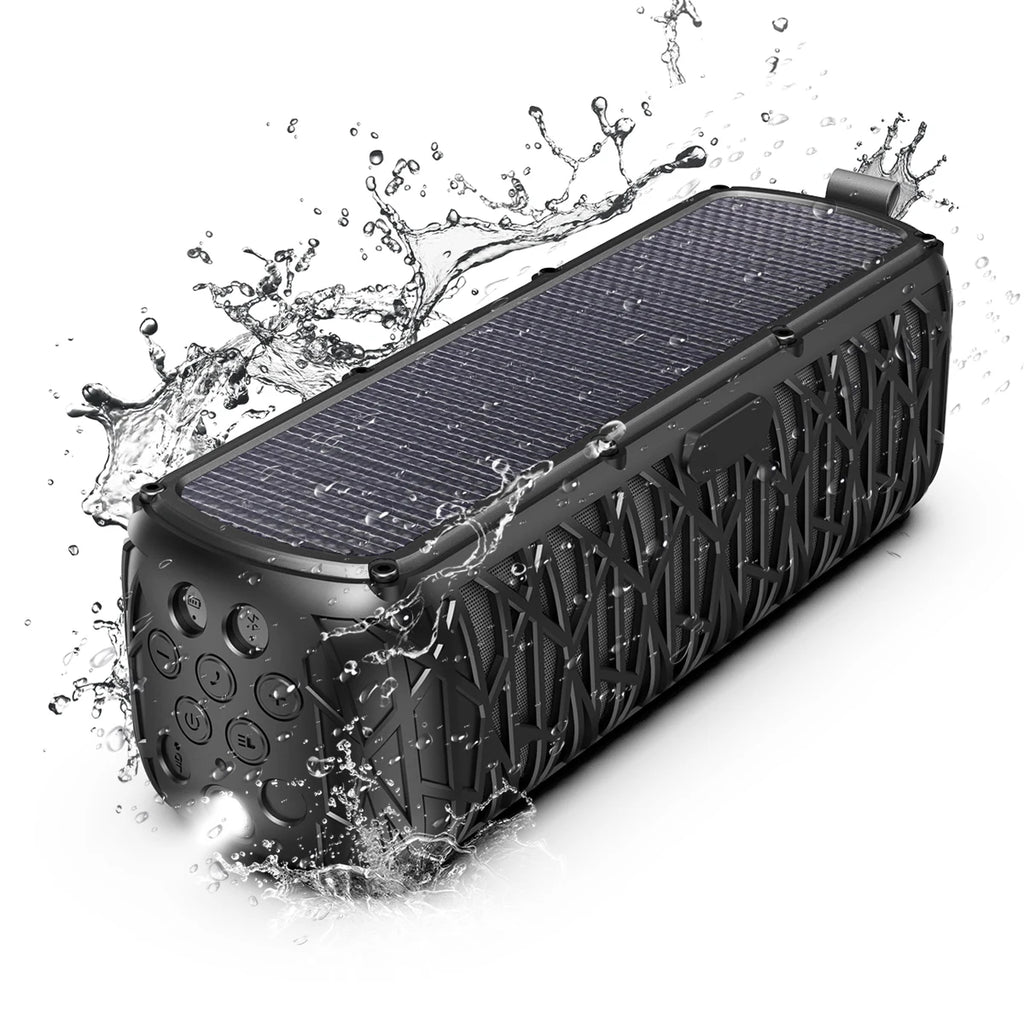 Solar Charging IP66 Waterproof Speaker | 5000mAh Power Bank, Bass Boost Subwoofer,  Outdoor Portable for Camping Emergencies