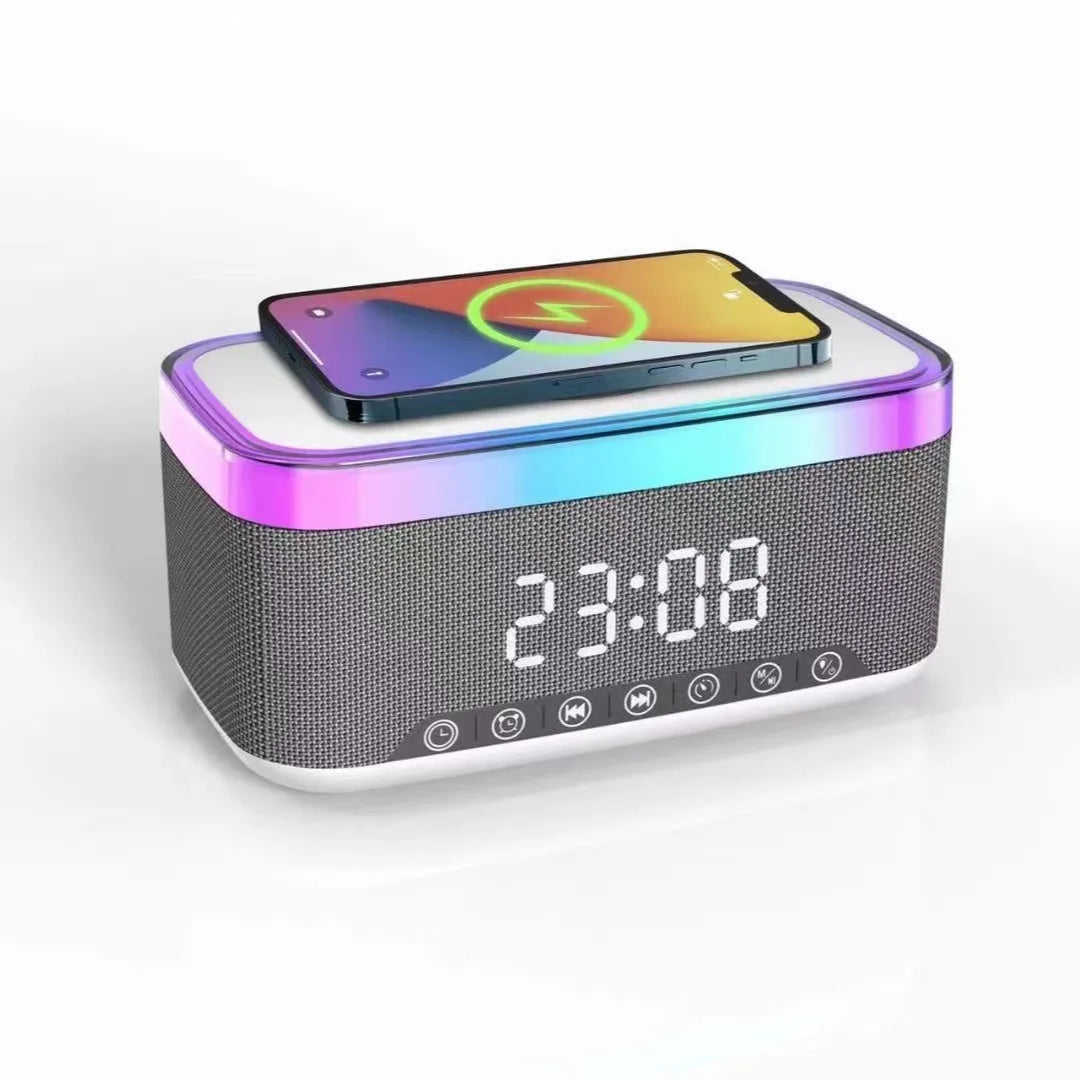 High 10W Battery-Powered Wireless Charger for Bluetooth 5.3 Speaker RGB LED Lighting Card FM Alarm Clock Display Home Theatre