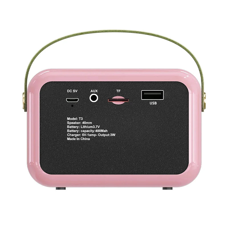 Fashion Bass Stereo Mini Newest BT TF Card FM Radio Waterproof Portable Classic Wireless Speaker Blue Tooth Retro T3 Speaker
