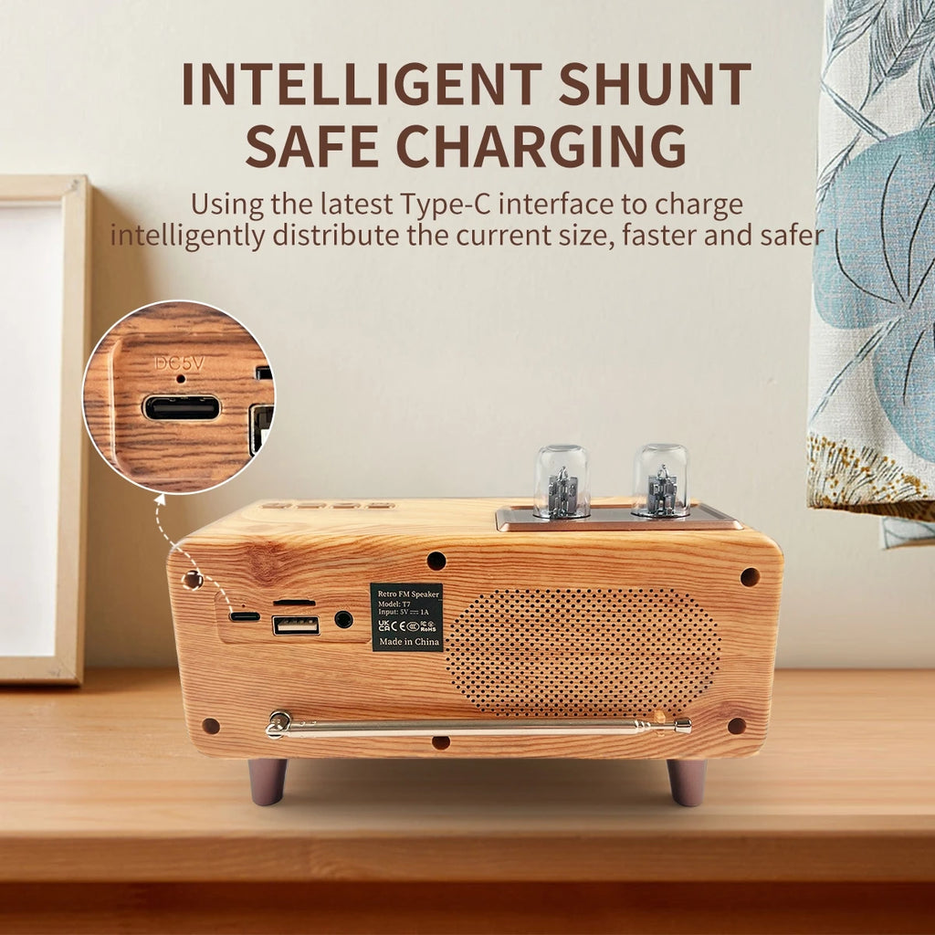 Retro Wireless Speaker Vintage Radio Walnut Wood Rotary FM Radio 20W with U Disk/TF Card/Aux Music Player Function