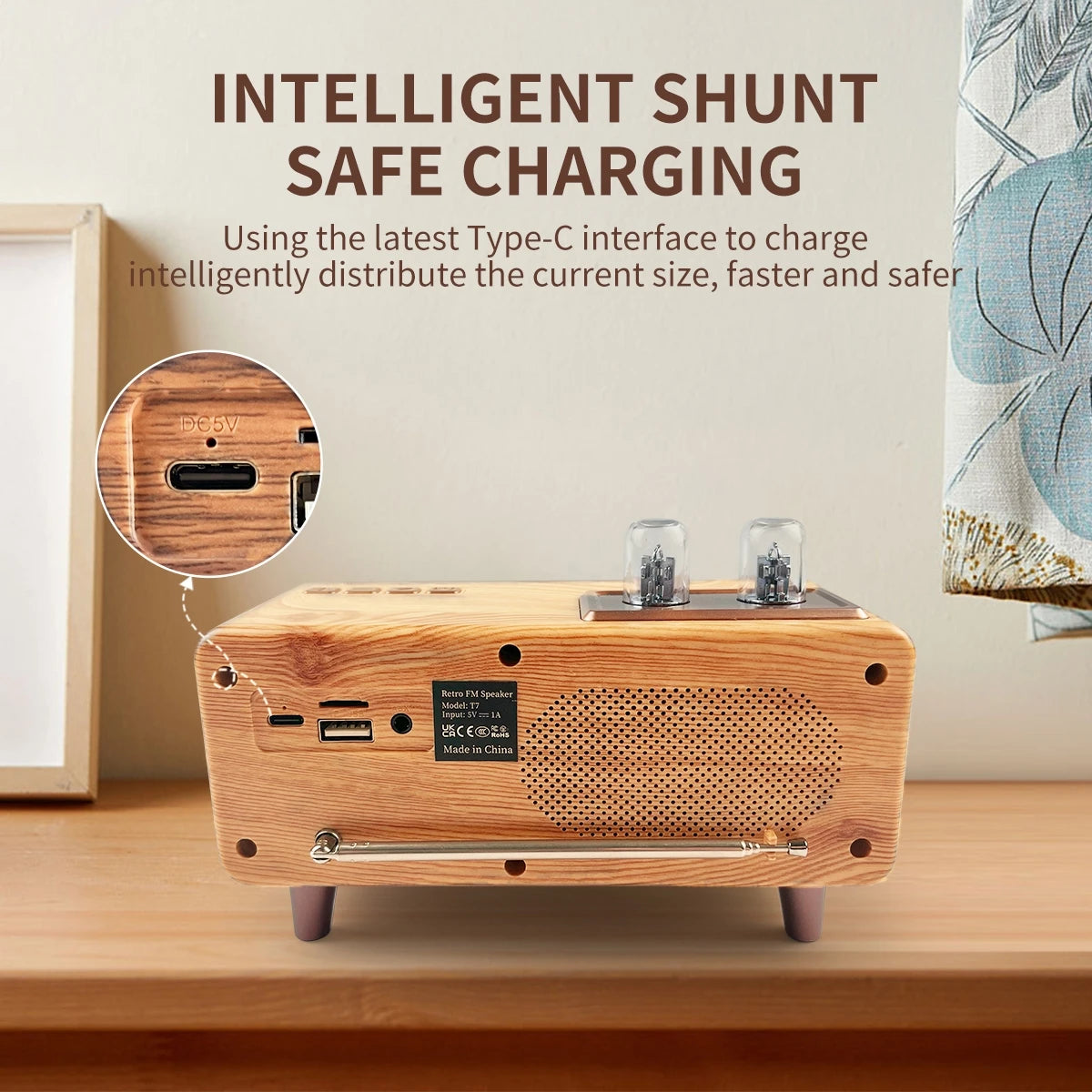 Retro Wireless Speaker Vintage Radio Walnut Wood Rotary FM Radio 20W with U Disk/TF Card/Aux Music Player Function