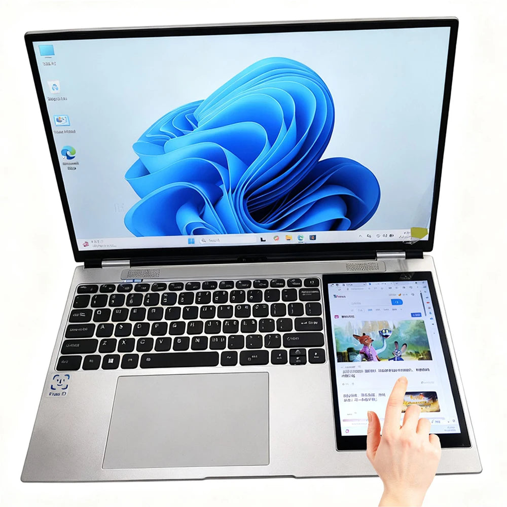 Factory Brand New 15.6"+7" Dual Touch Screen  Face Recognition Business Laptops Intel N95 CPU Portable Ultrabook Aluminum Laptop