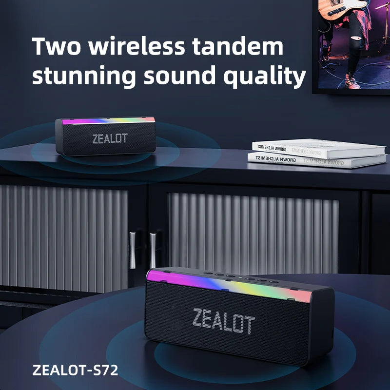 ZEALOT S72 20W Powerful Sound Portable Wireless Speakers with Extra Bass, Dynamic Lights for Beach Pool Camping Outdoor