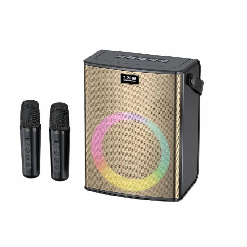 Bluetooth speaker, Karaoke machine, 30W, super colorful LED RGB lighting effect, with 2 wireless microphones and 5 sound effects