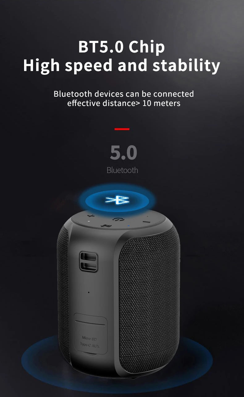 Cyboris T108 Mini Portable for 5.0 Waterproof IPX6 Speakers 50-100W Bass 360 Surround Sound Wireless 12-24h Play Time