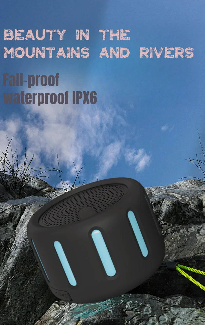Low MOQ Silicone Superior Quality Mini Portable Waterproof RGB LED Hang Ring Loop Travel Set  V5.3 NFC BT Speakers
