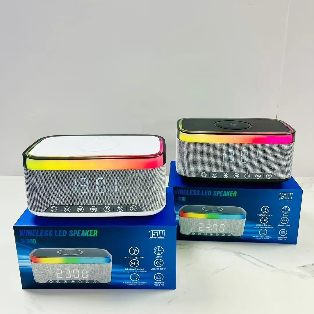 Wireless Charger for Alarm Clock Colorful RGB LED Flashing Light Desk Lamp Speaker Mobile Phone Computer Living Room