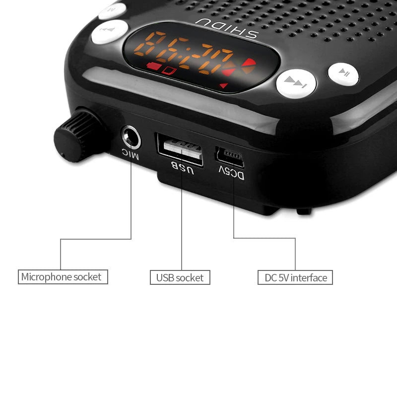 SHIDU 10W Rechargeable Mini PA Speaker System Clip on Collar Wireless Lavalier Microphone Bluetooth Portable Voice Amplifier