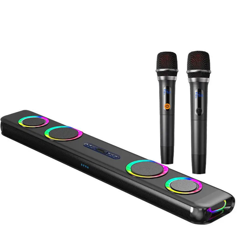 2.1CH for Bluetooth Home Theatre Soundbar with Built-In Subwoofer & Wireless Microphone Plastic Speaker Cases for Family Karaoke