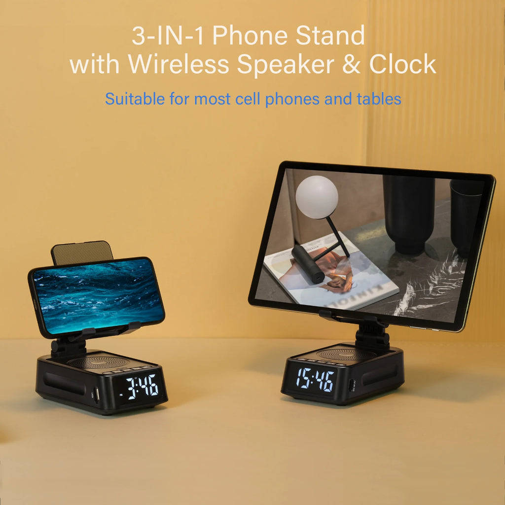 Cell Phone Stand with Wireless Speaker and Anti-Slip Base HD Surround Sound Perfect for Home  with Blue Tooth Speaker for Desk