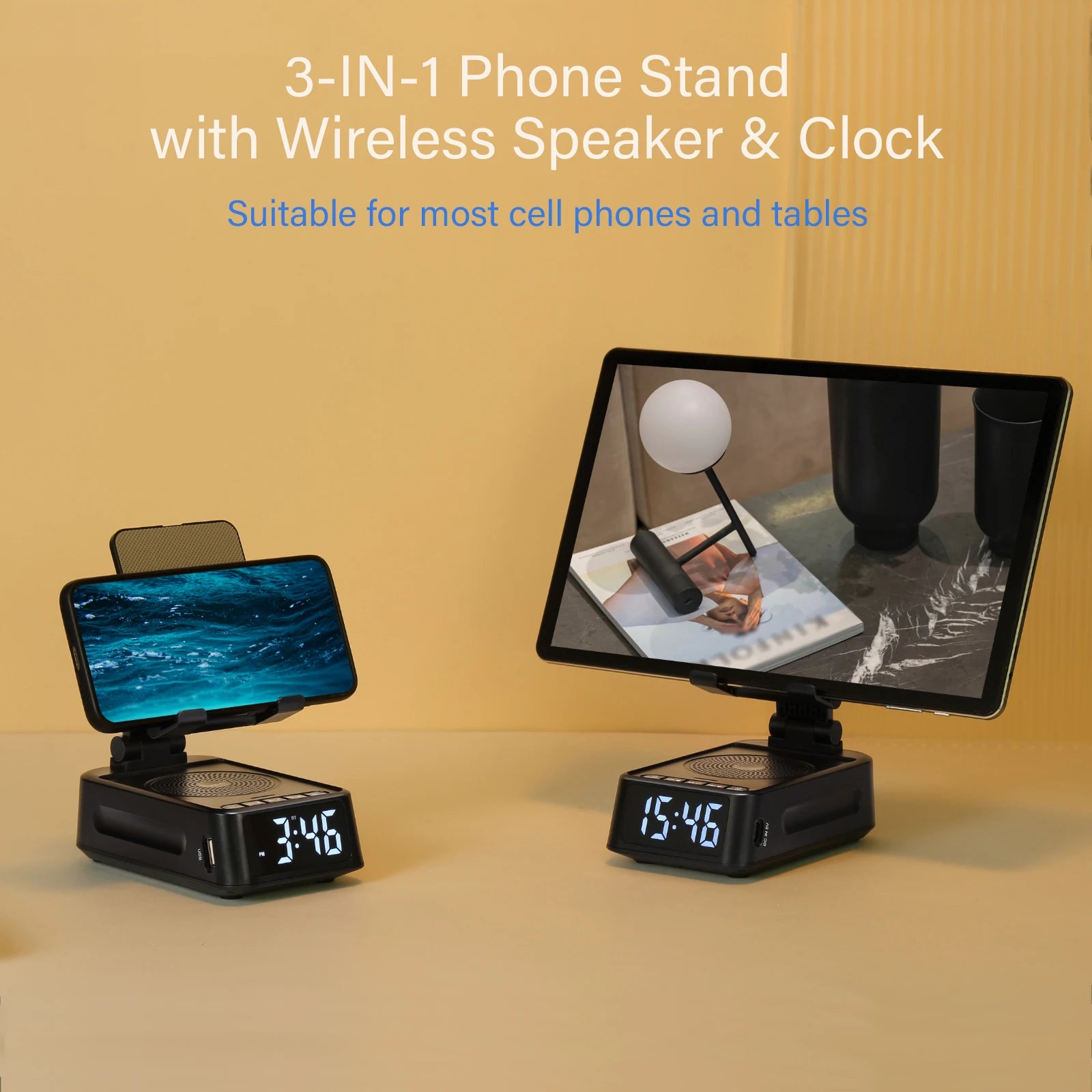 Cell Phone Stand with Wireless Speaker and Anti-Slip Base HD Surround Sound Perfect for Home  with Blue Tooth Speaker for Desk