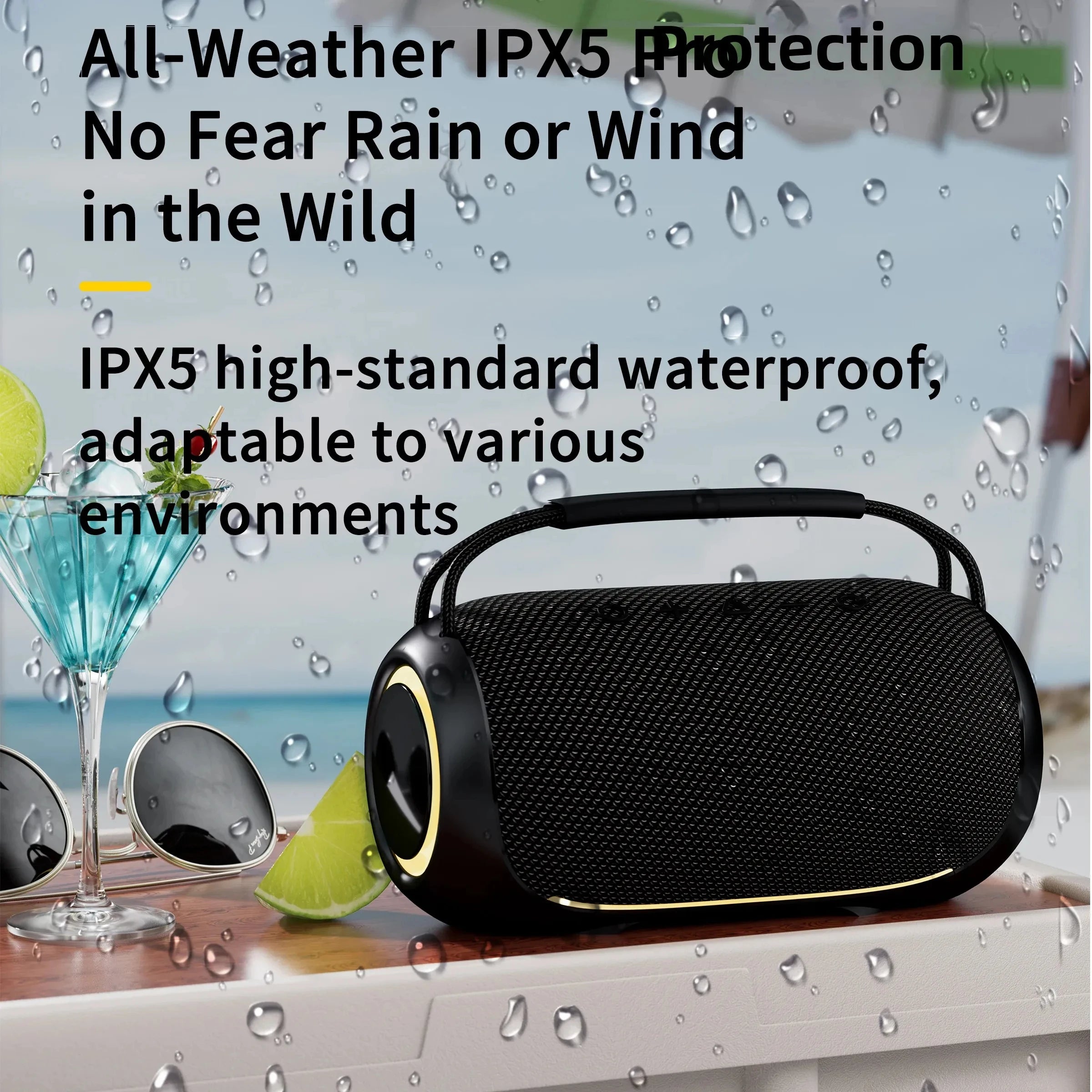 Portable Wireless for BT Speakers 40W Output with RGB LED Lighting Waterproof Outdoor Subwoofer for Home Use Version 5.3