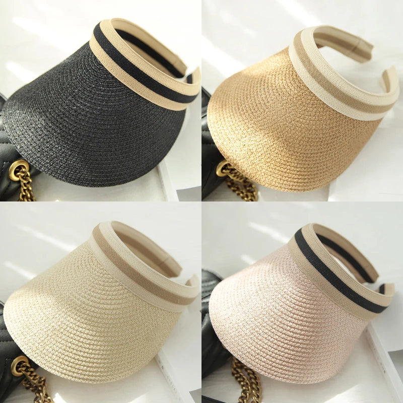 Summer Woman Sun Hats Anti-UV Female outdoor Visor Caps Hand Made Straw Cap Casual Shade Hat Empty Top Hat Beach cap