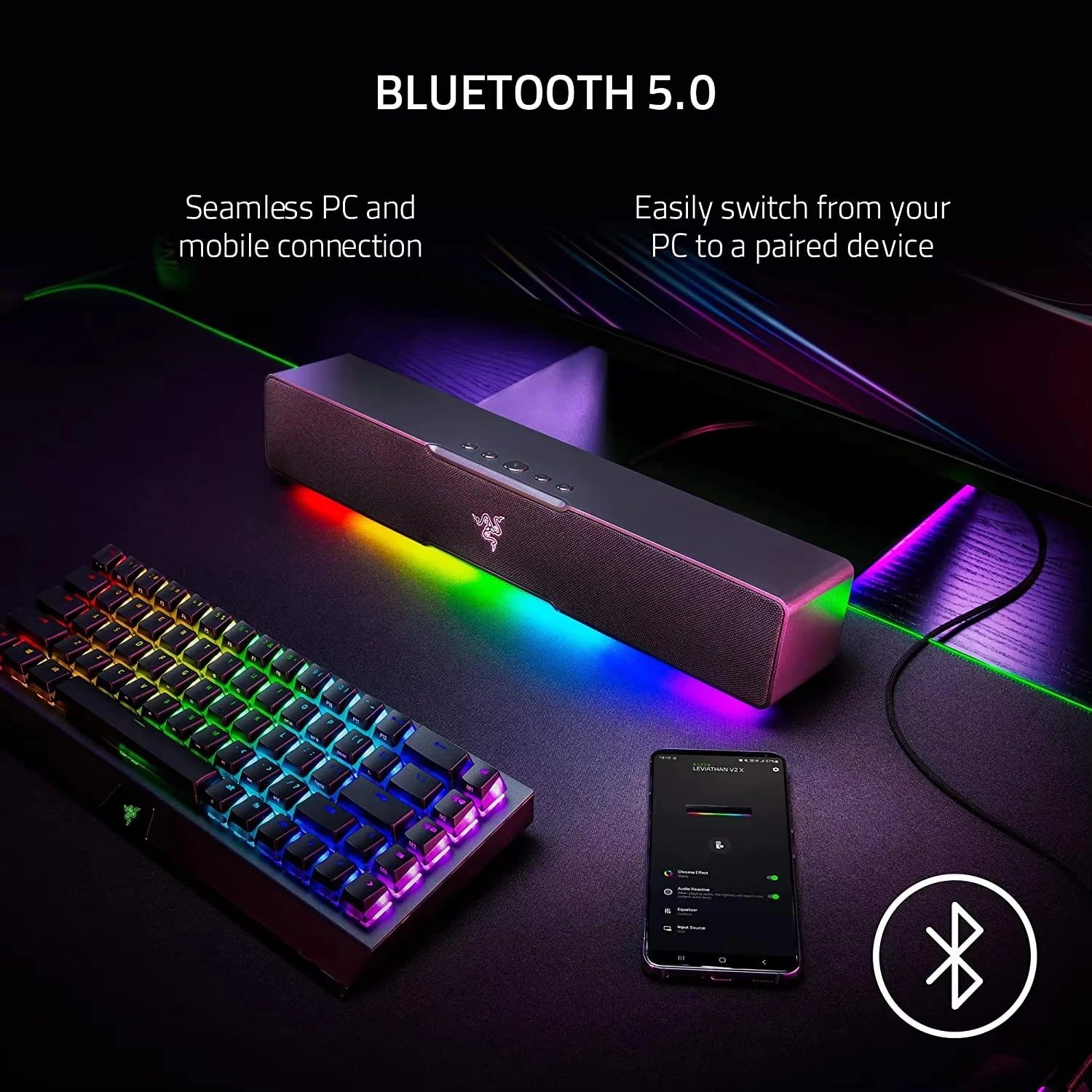 Razer Leviathan V2 X Compact Gaming Soundbar with Chroma RGB USB and for Bluetooth 5.0 for PC Desktop Laptop Smartphones