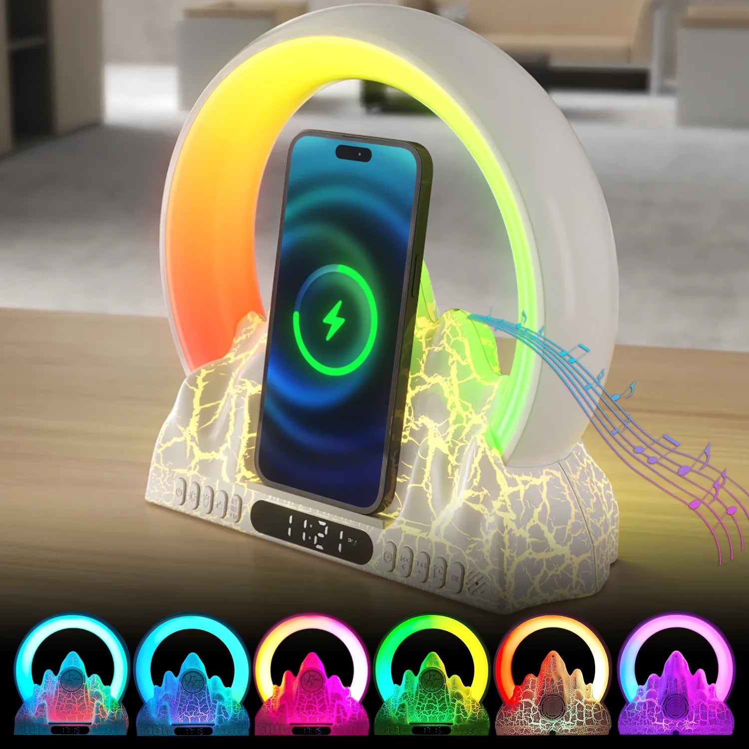 Wireless Charging Sunrise Lamp with Bluetooth Speaker, Smart Mood Light