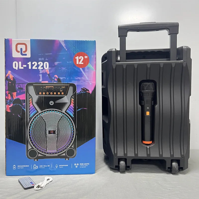 12-Inch Trolley for Bluetooth Speaker RGB High Subwoofer Portable Microphone Box Home Theatre Outdoor Audio Square