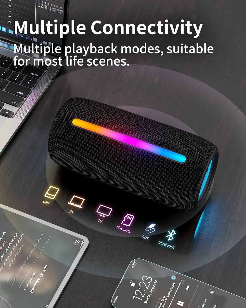 US/CA Stock Fast Shipping F26 Wireless for Bluetooth Speaker V5.3 RGB Lights 10W Sound IPX5 Waterproof True Wireless Pair