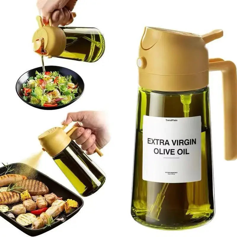 16oz BBQ Cooking Jar Kitchen Salad Barbecue Air Fryer Oil Dispenser Bottle 2 in 1 Olive Oil Sprayer Glass Botlles