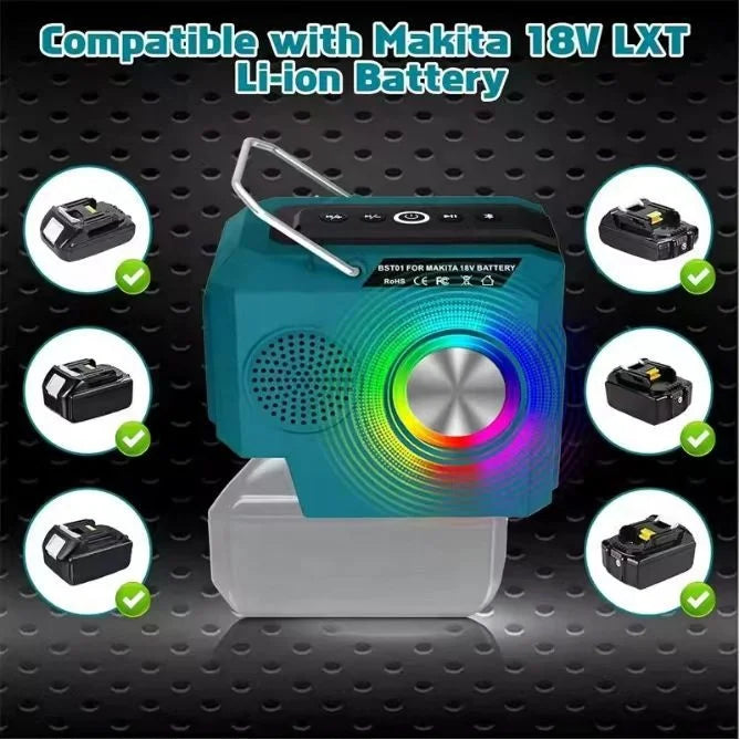 Portable Cordless Bluetooth Speaker Fit for Makita 18v Battery Small Speaker Wireless With HD Sound for Jobsites Home and Party