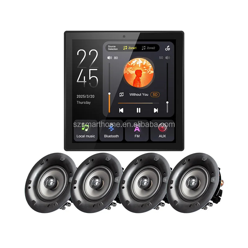 2 Zone Music Touch Screen TF/USB/AUX/Radio Home Theater Playing System Media Player for Smart Home