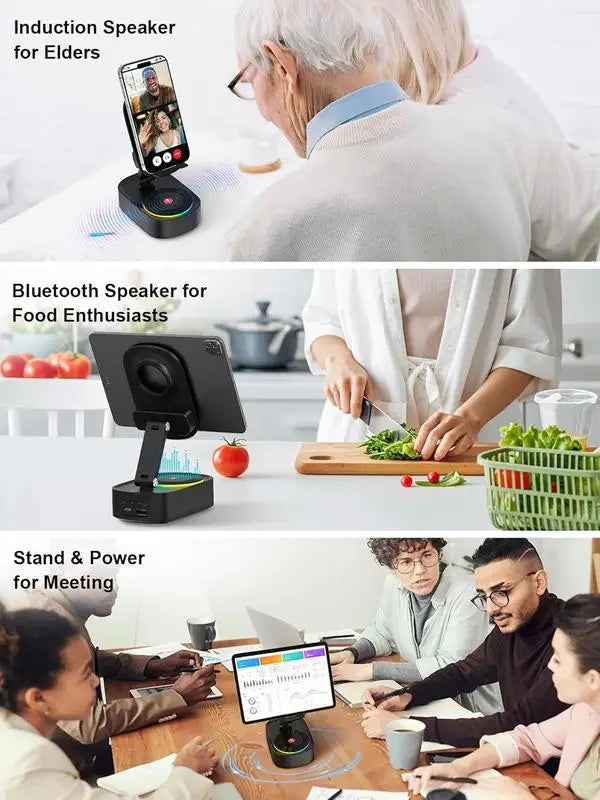 Portable HiFi Sound Quality for Bluetooth 5.3 Wireless Speaker RGB LED Lighting 5W Output Charging Function Phone Stand