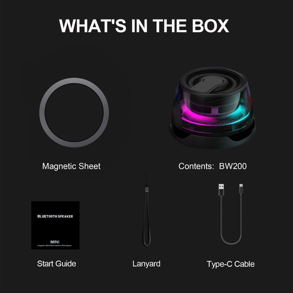 Magnetic Portable Speaker BW200 Mini Sound Box BT5.3 RGB Lighting Phone Holder True Wireless Speakers
