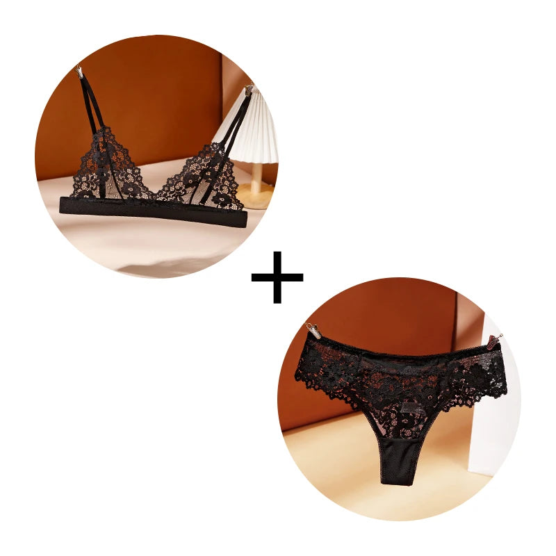1 Set Women's Lingerie Sexy Lace Bra Thongs Set Woman Underwear Bralette Push Up Tube Tops Bras Panties Suit For Lady BANNIROU