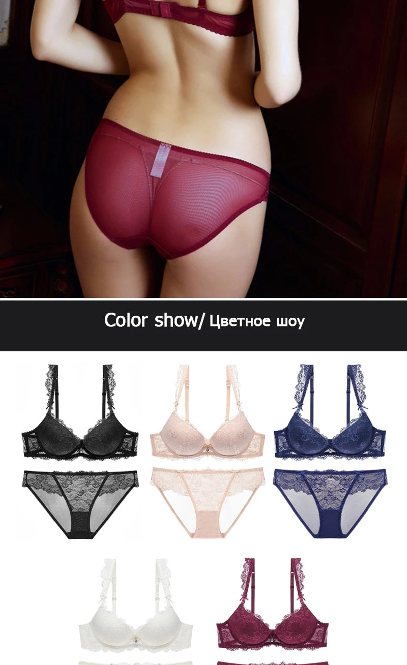 Fashion Red Lace Bra And Panty Sets For Women Thick Cotton Underwire Push Up Bras Underwear Female Sexy Lingerie Set A B C Cup