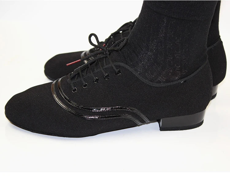 TOP Dance Shoes Latin Modern Men's Shoes Cowhide Two-point Sole Wear-resistant Oxford Cloth Upper Authentic Lace Up Ballroom
