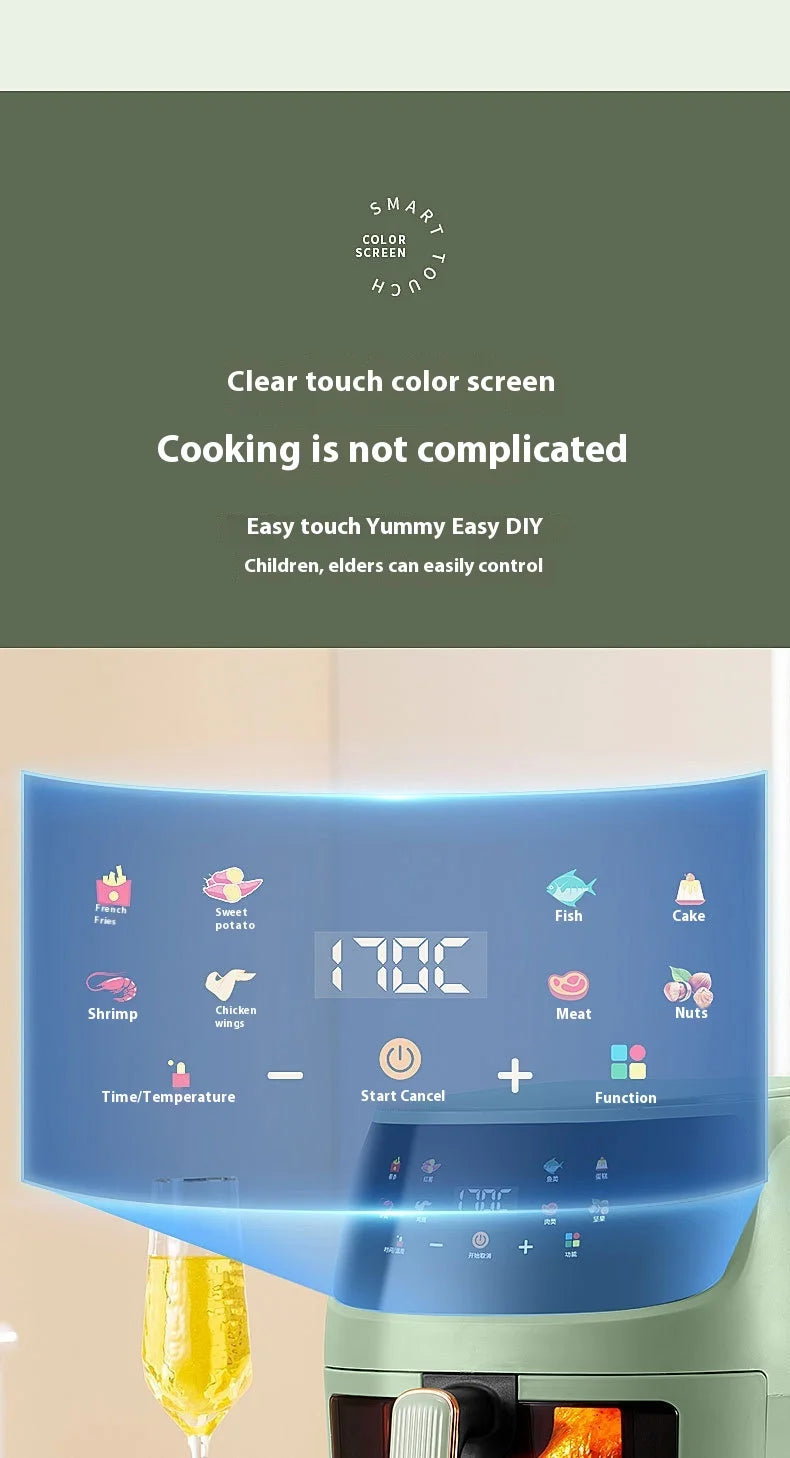 8L Modern Visual Smart Air Fryer Household All-in-One Color Touch Screen Plastic Electric Energy Efficient Class Eco-friendly
