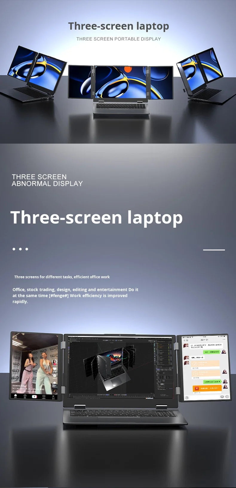 New Three-Screen Metal Laptop Core I7 English Stock Trading Computer Foldable Extended Screen Portable Office Finance