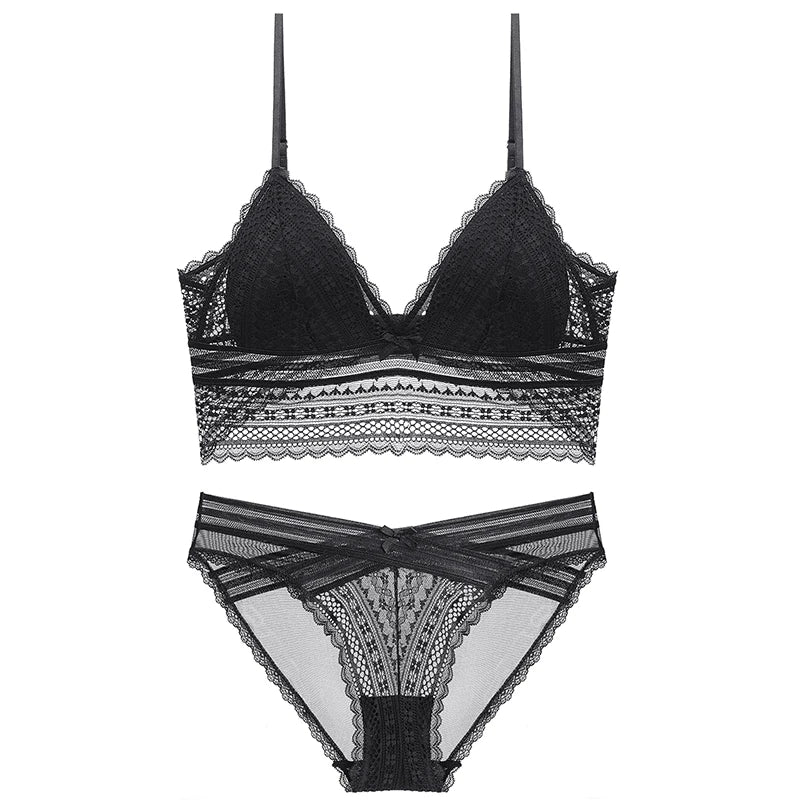 Women French Lace Bra Set Seamless Underwear Set Backless Vest Sexy Panties Elastic Ultrathin Bralette Female Lingerie Intimates