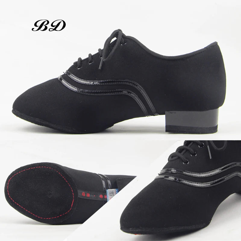 TOP Dance Shoes Latin Modern Men's Shoes Cowhide Two-point Sole Wear-resistant Oxford Cloth Upper Authentic Lace Up Ballroom