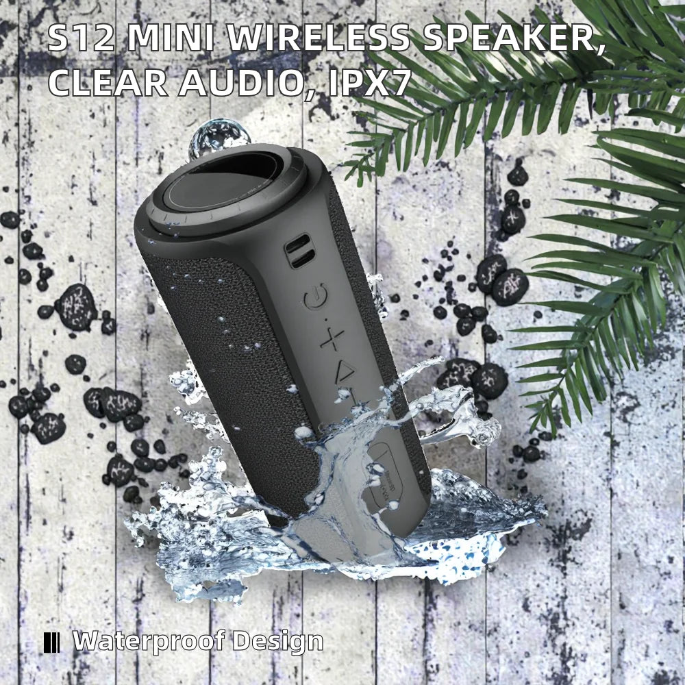 S12 Mini Wireless Speaker IPX7 DSP Chip for Clear Audio TWS Connectivity 3 Custom Sound Modes Home Theatre Computer for